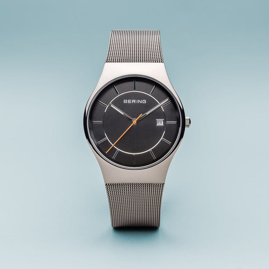 Bering Classic Grey Stainless Steel Mesh Gents Watch with Grey Dial