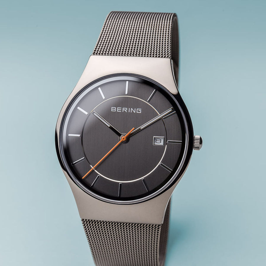 Bering Classic Grey Stainless Steel Mesh Gents Watch with Grey Dial