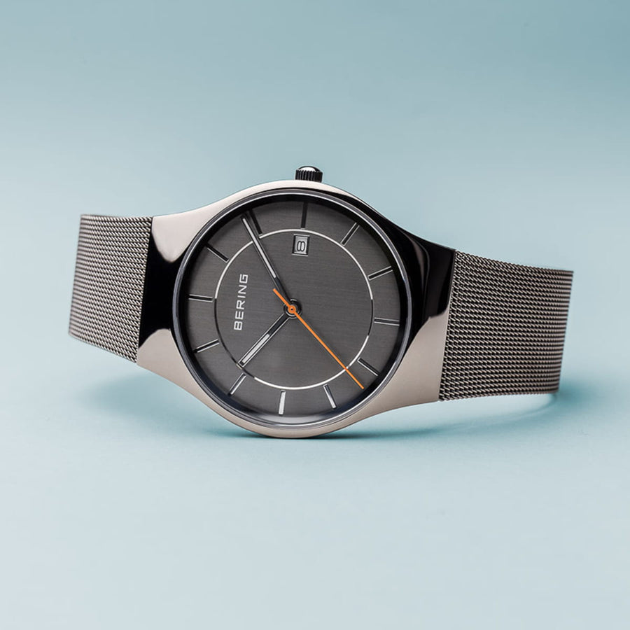 Bering Classic Grey Stainless Steel Mesh Gents Watch with Grey Dial