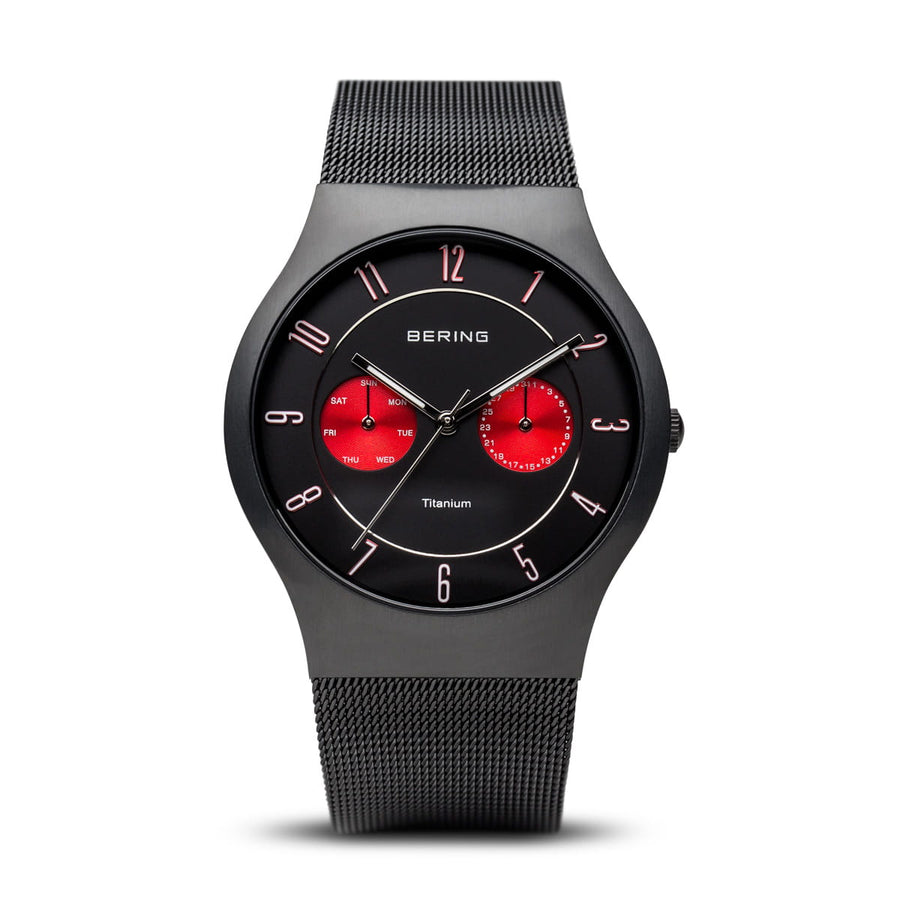 Bering Black Titanium Watch with Red Dials