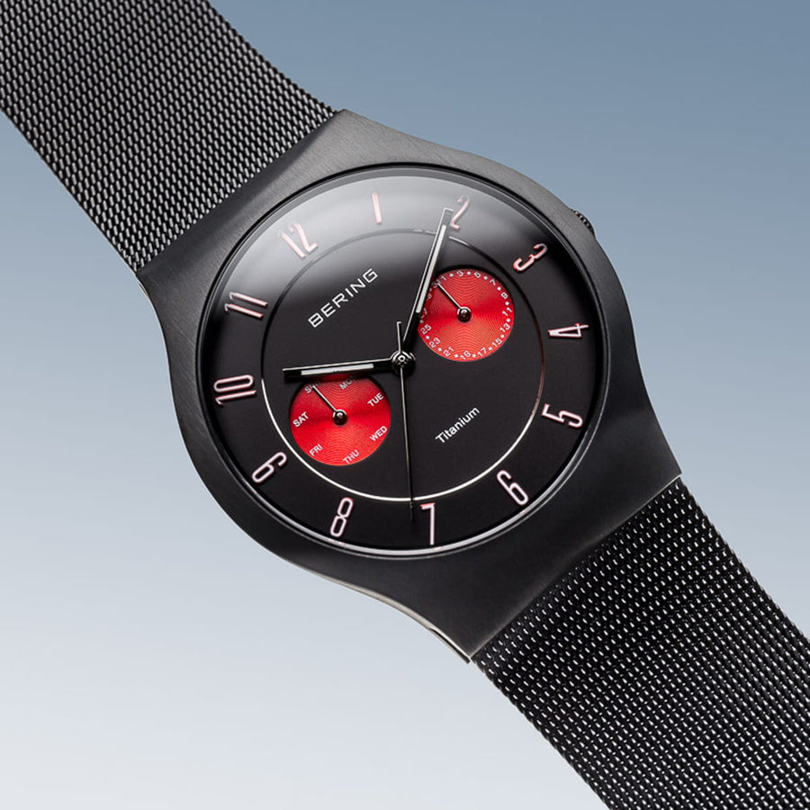 Bering Black Titanium Watch with Red Dials
