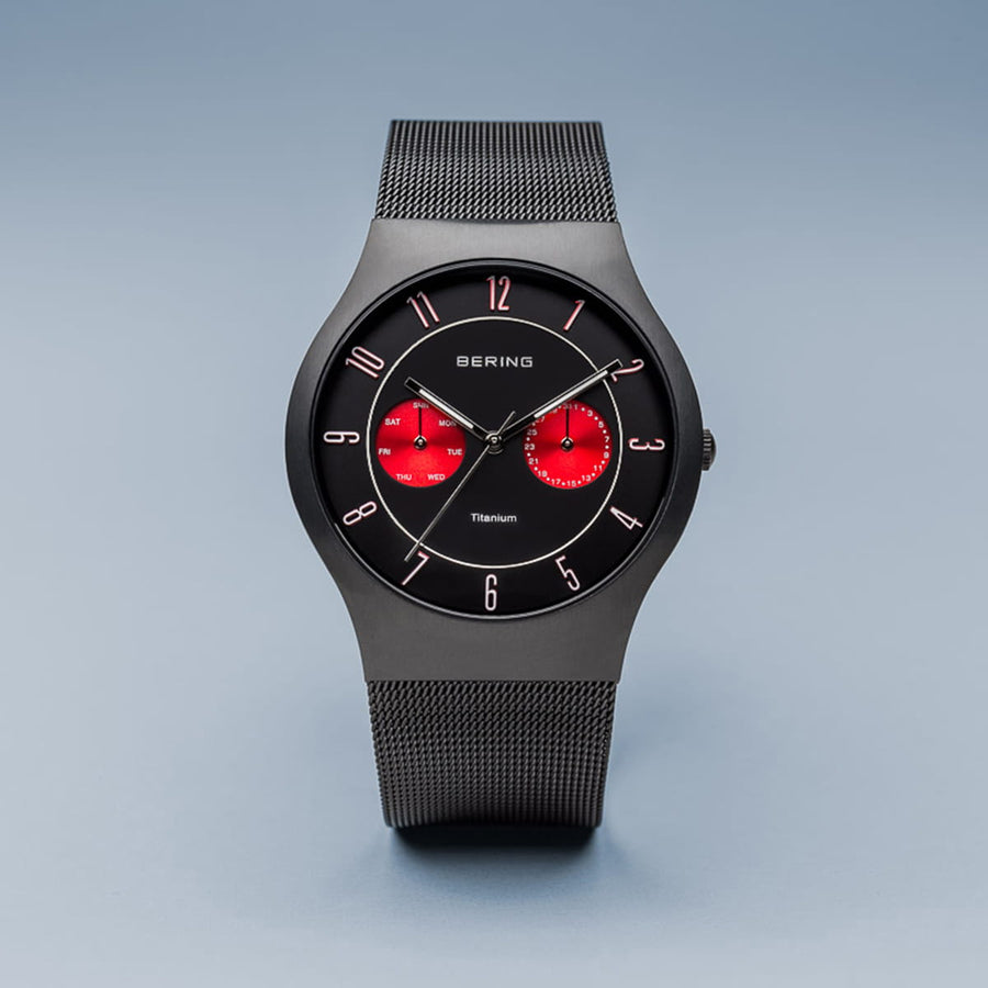 Bering Black Titanium Watch with Red Dials