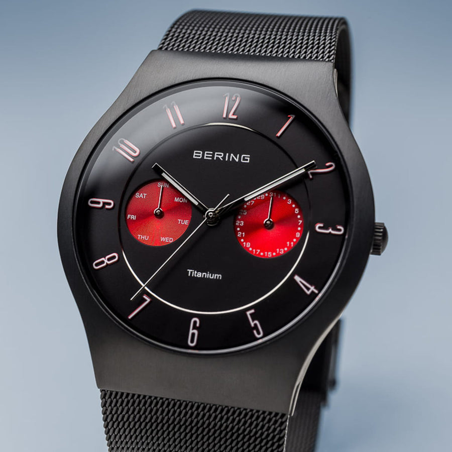 Bering Black Titanium Watch with Red Dials