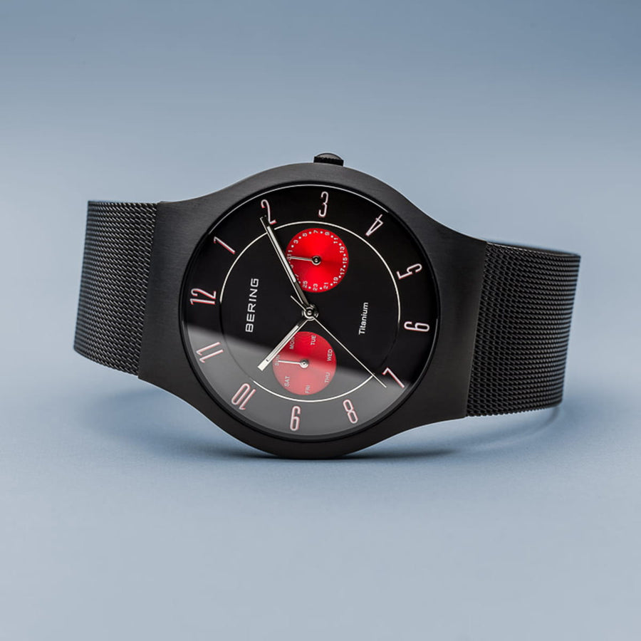 Bering Black Titanium Watch with Red Dials