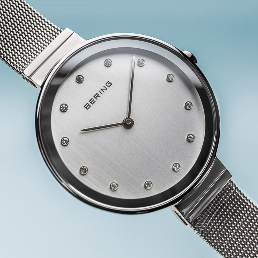 Bering Classic Stainless Steel Mesh Ladies Watch with Swarovski Elements