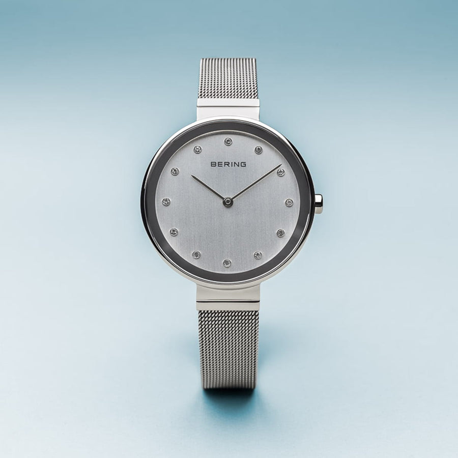 Bering Classic Stainless Steel Mesh Ladies Watch with Swarovski Elements
