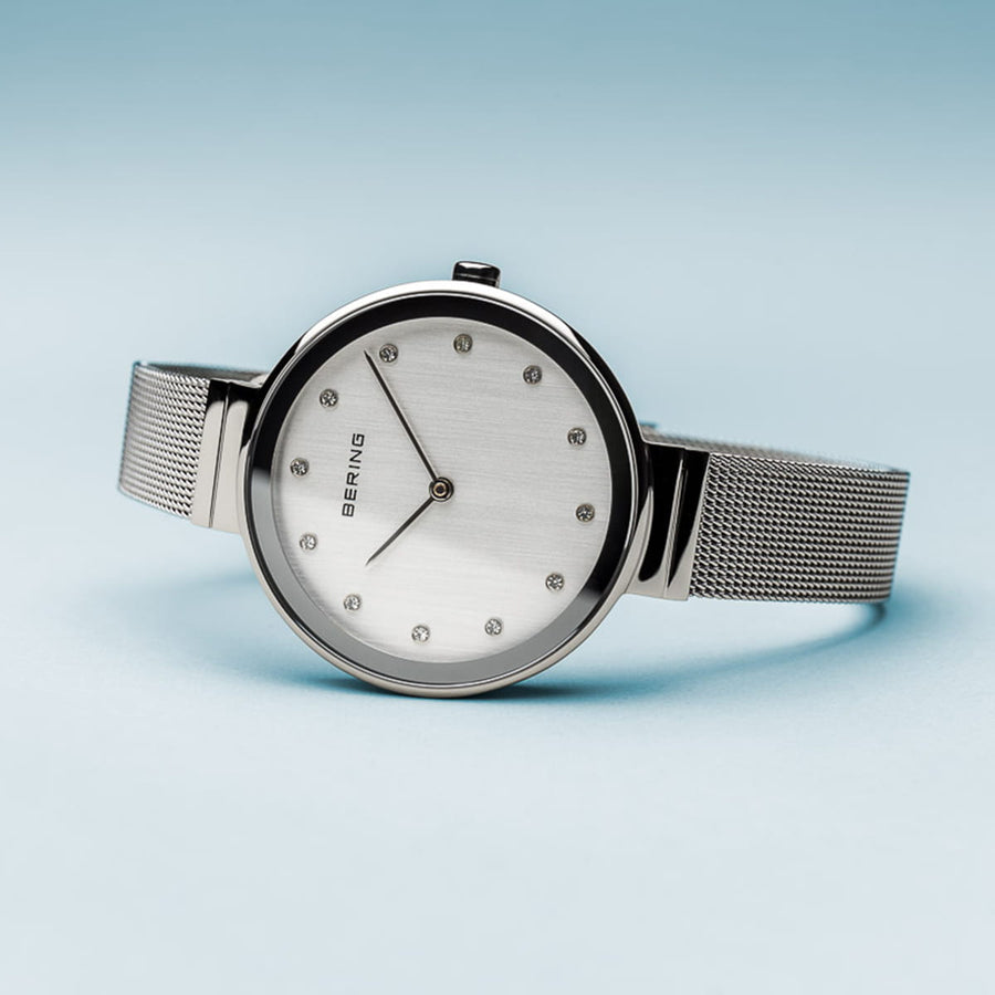 Bering Classic Stainless Steel Mesh Ladies Watch with Swarovski Elements