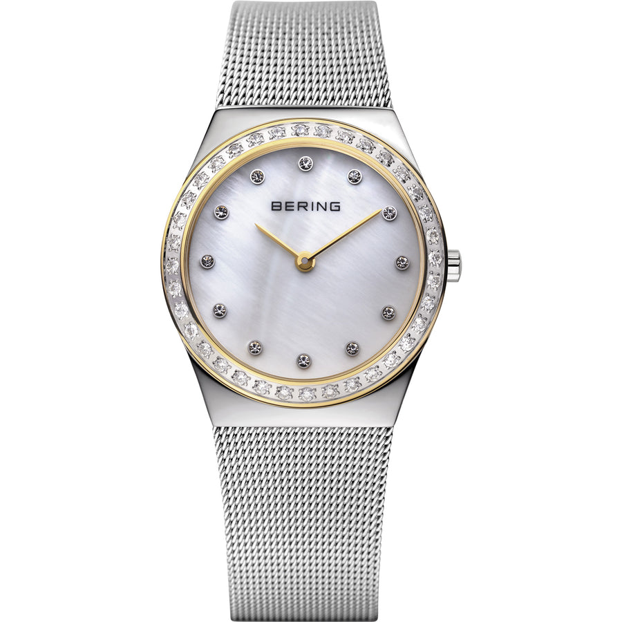Bering Classic Stainless Steel Mesh Ladies Watch with Mother of Pearl Dial