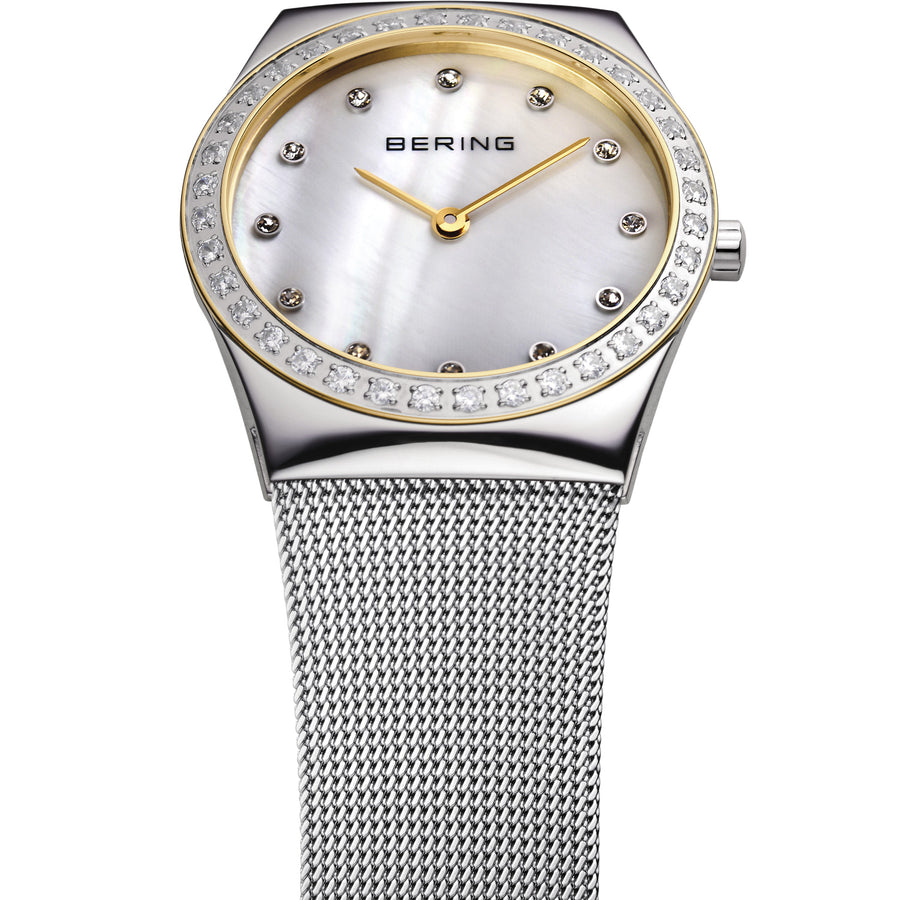 Bering Classic Stainless Steel Mesh Ladies Watch with Mother of Pearl Dial