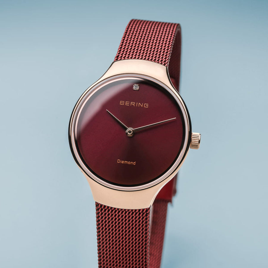 Bering 'Save the Polar Bears' Charity Ladies Red Mesh Watch