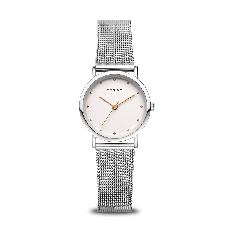 Bering Classic Stainless Steel Mesh Ladies Watch with Gold Details