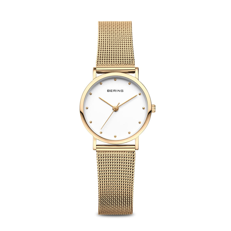 Bering Classic Gold Plated Mesh Ladies Watch with White Dial