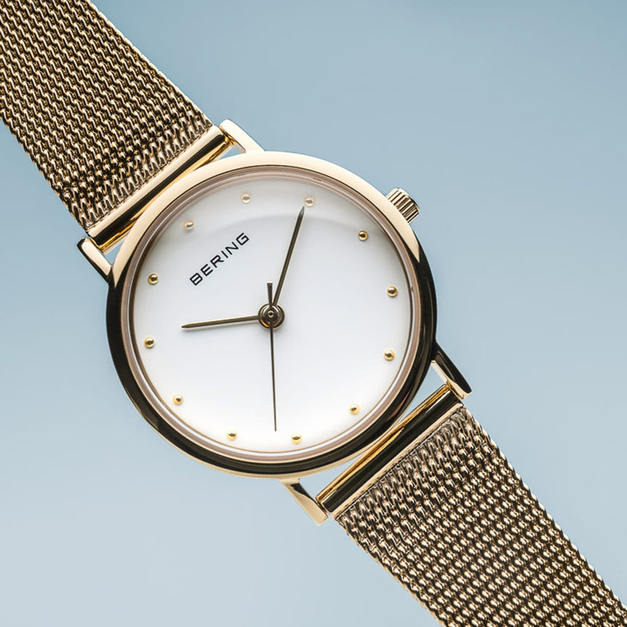 Bering Classic Gold Plated Mesh Ladies Watch with White Dial