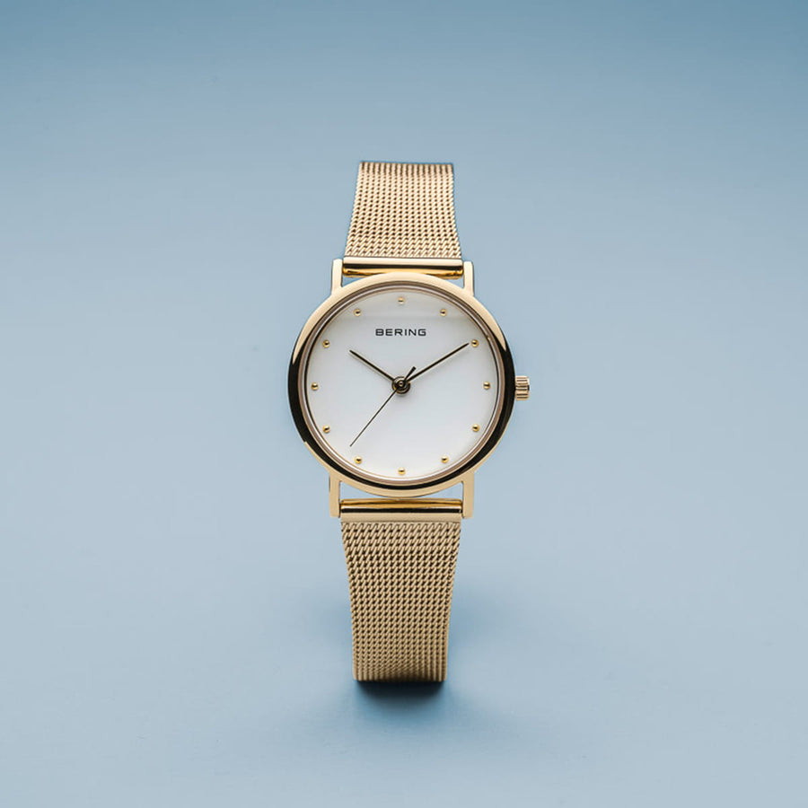 Bering Classic Gold Plated Mesh Ladies Watch with White Dial