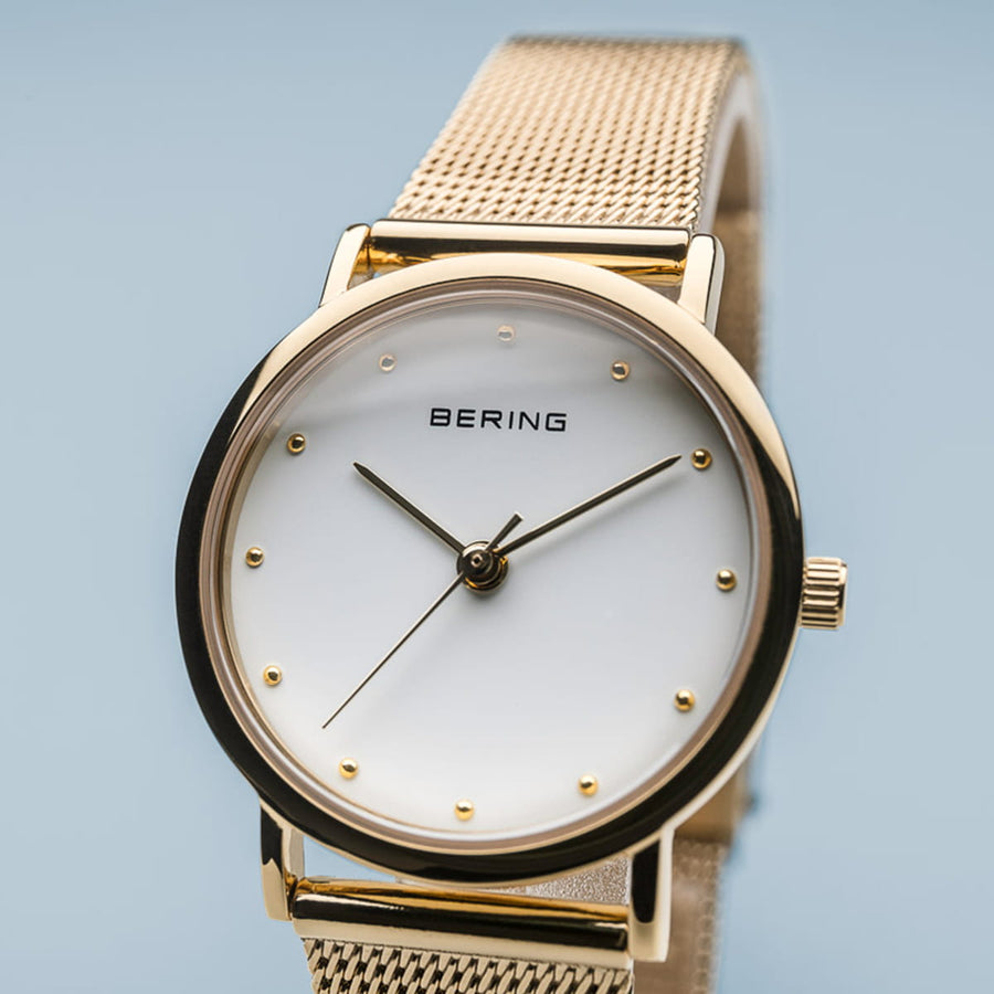 Bering Classic Gold Plated Mesh Ladies Watch with White Dial