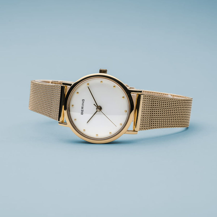 Bering Classic Gold Plated Mesh Ladies Watch with White Dial