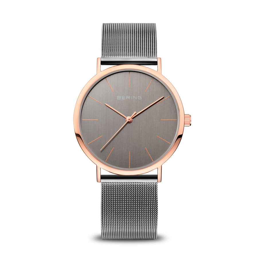 Bering Classic Rose Gold & Grey Slim Mesh Watch