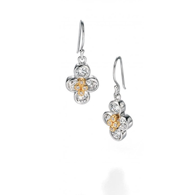 Sterling Silver Fiorelli CZ Flower Drop Earrings