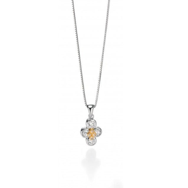 Sterling Silver Fiorelli CZ Flower Pendant & Chain