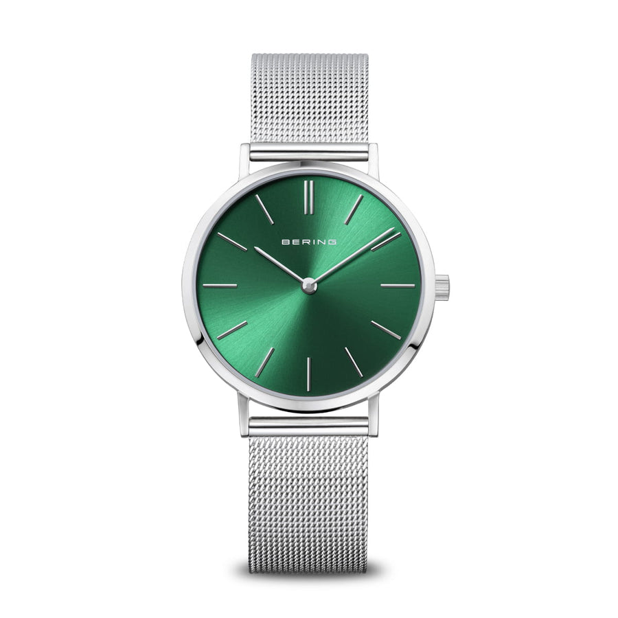Bering Classic Stainless Steel Mesh Watch with Green Dial