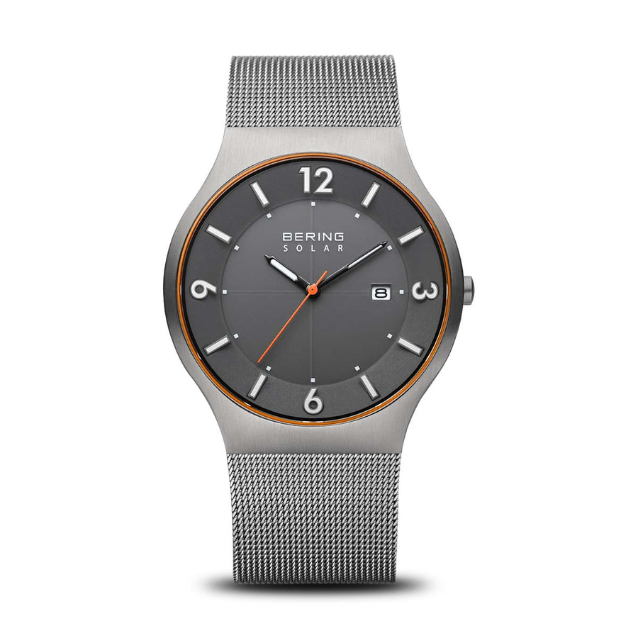 Bering Solar Slim Grey Stainless Steel Mesh Gents Watch