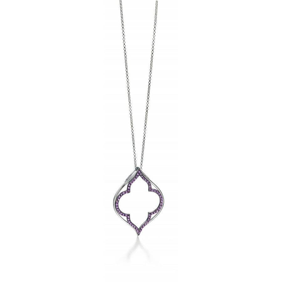Fiorelli Sterling Silver Purple Stone Cut Out Pendant & Chain