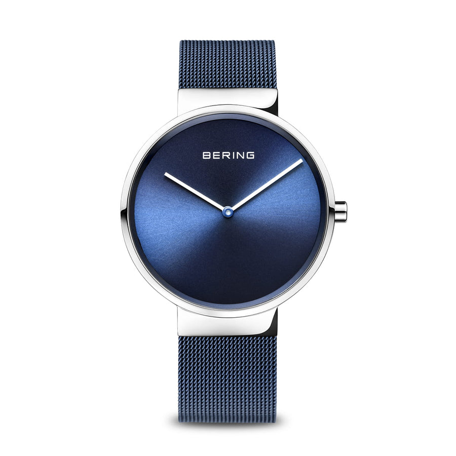 Bering Classic Blue Stainless Steel Mesh Watch with Blue Dial