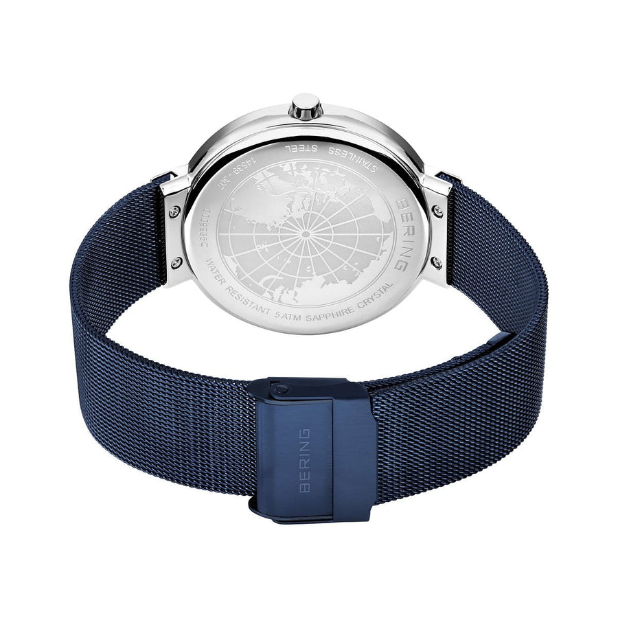 Bering Classic Blue Stainless Steel Mesh Watch with Blue Dial