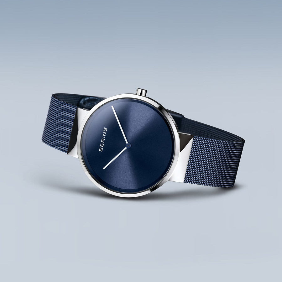 Bering Classic Blue Stainless Steel Mesh Watch with Blue Dial