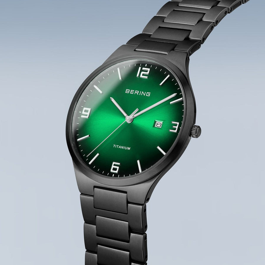 Bering Titanium Ultra Slim Gents Watch with Green Dial