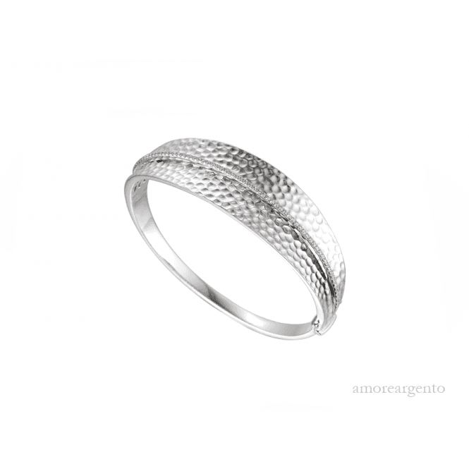 Amore Argento Sterling Silver CZ Hammered Bangle