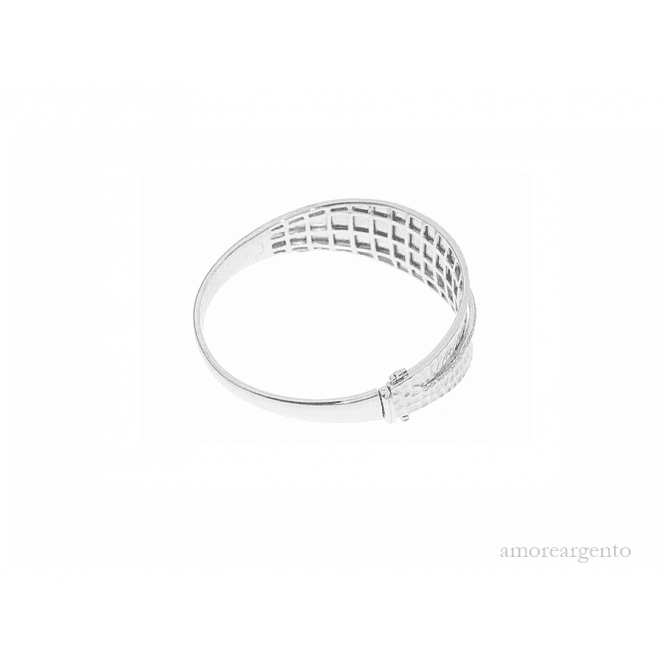 Amore Argento Sterling Silver CZ Hammered Bangle