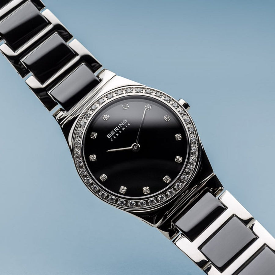 Bering Black Ceramic Ladies Watch with Swarovski Crystal Bezel