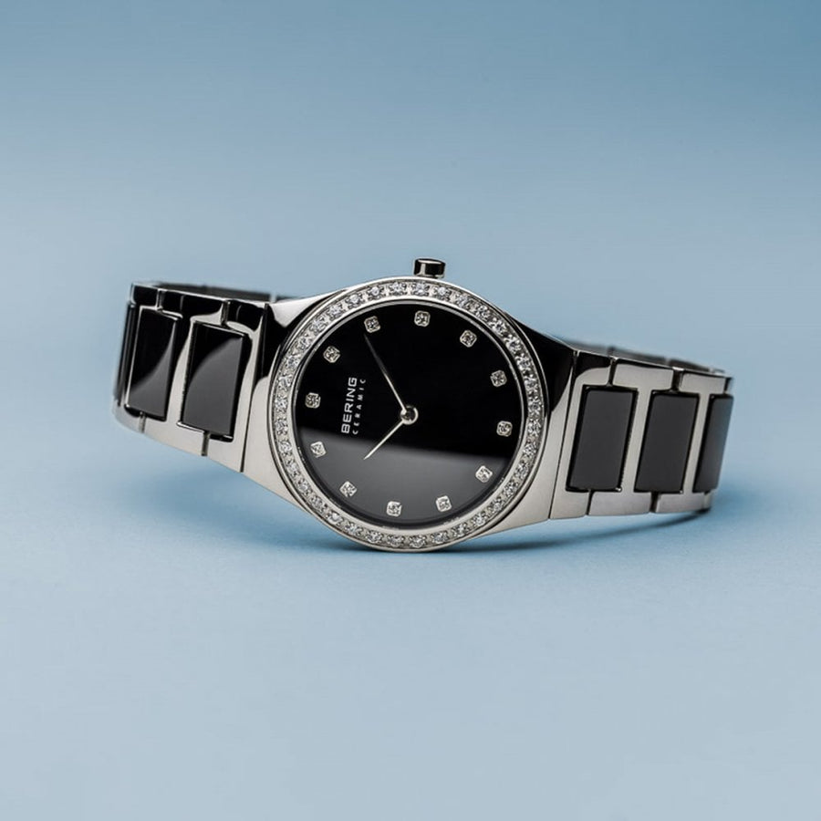 Bering Black Ceramic Ladies Watch with Swarovski Crystal Bezel