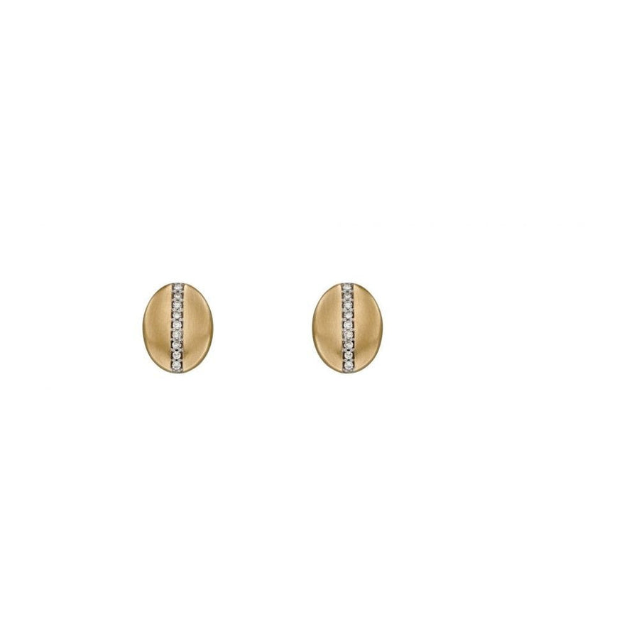 9ct Yellow Gold Diamond Channel Set Oval Brushed Stud Earrings