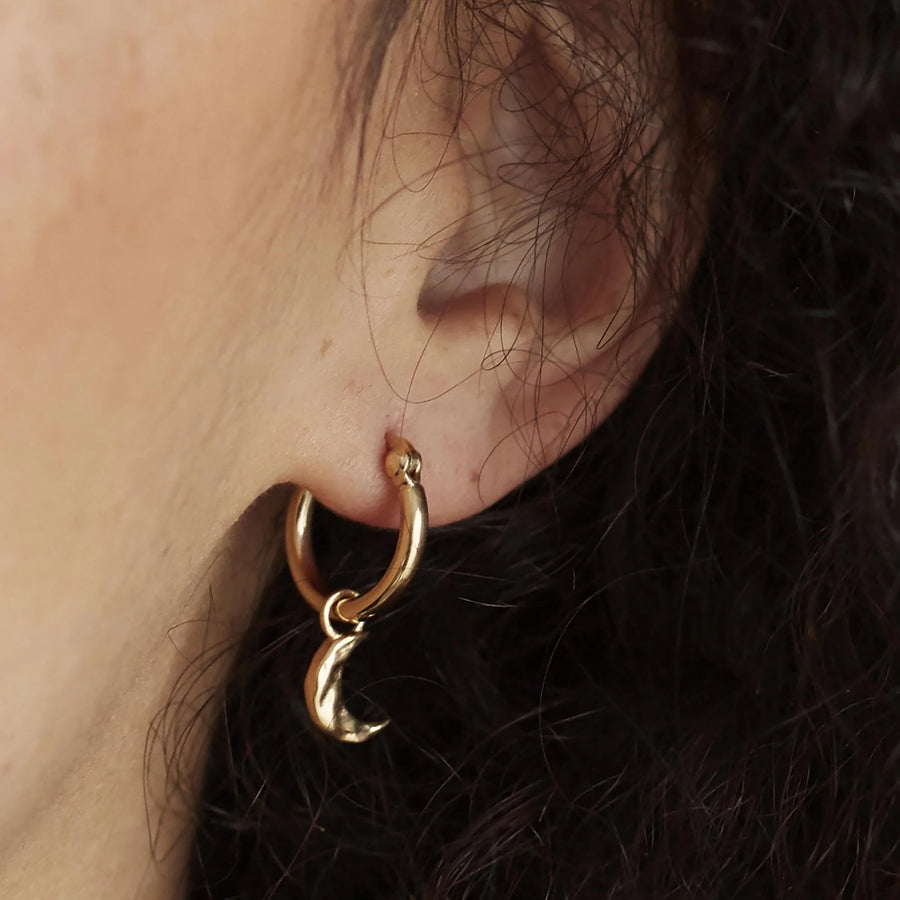 MURU Sterling Silver Gold Plated Hoop & Moon Drop Earrings - Female Empowerment