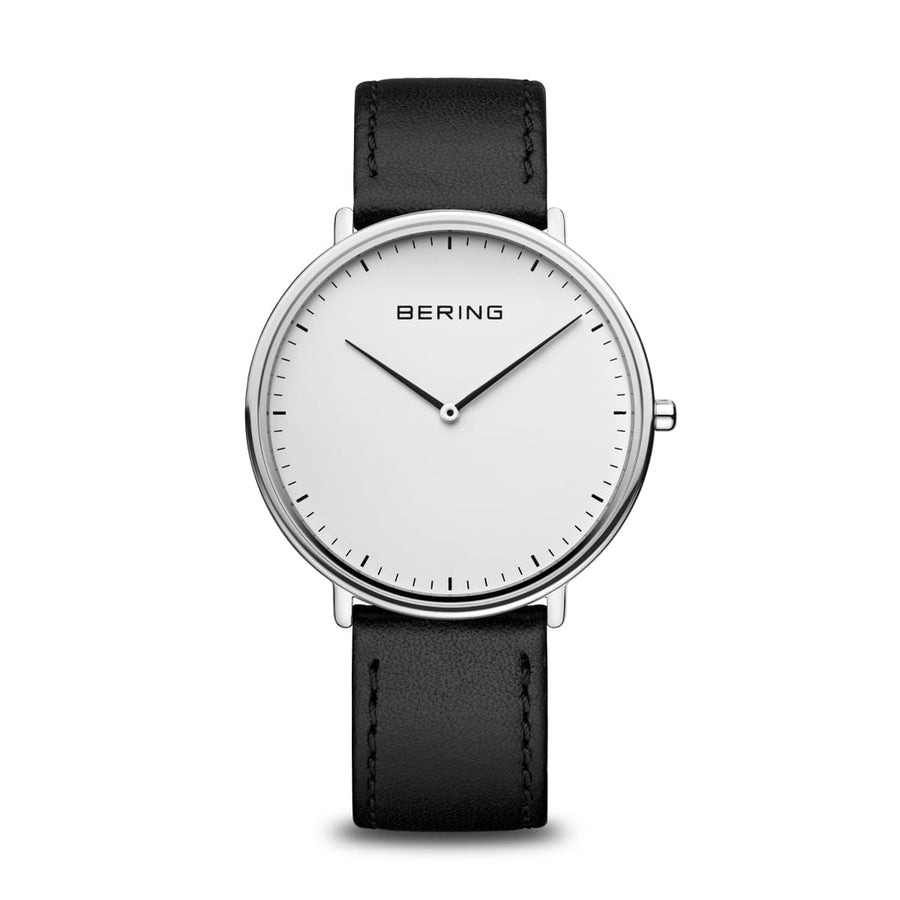 Bering Classic Black Strap Watch with White Dial