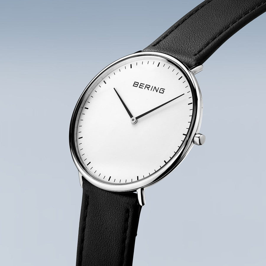 Bering Classic Black Strap Watch with White Dial