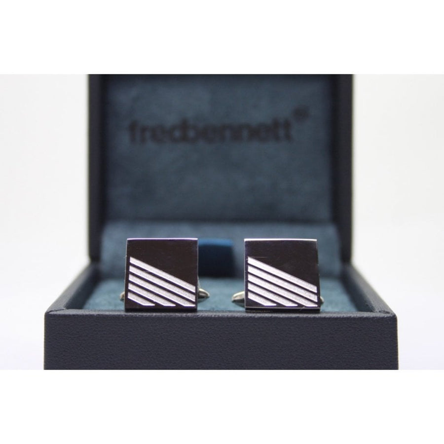 Fred Bennett Steel Cufflinks with Ribbed Lines