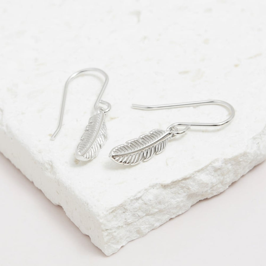 MURU Sterling Silver Small Feather Drop Earrings - POSITIVITY