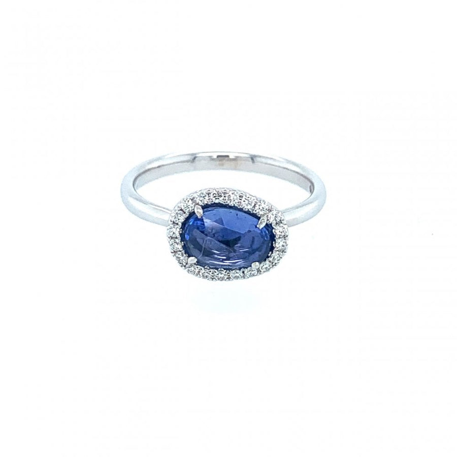 18ct White Gold Rose Cut Sapphire & Diamond Cluster Ring