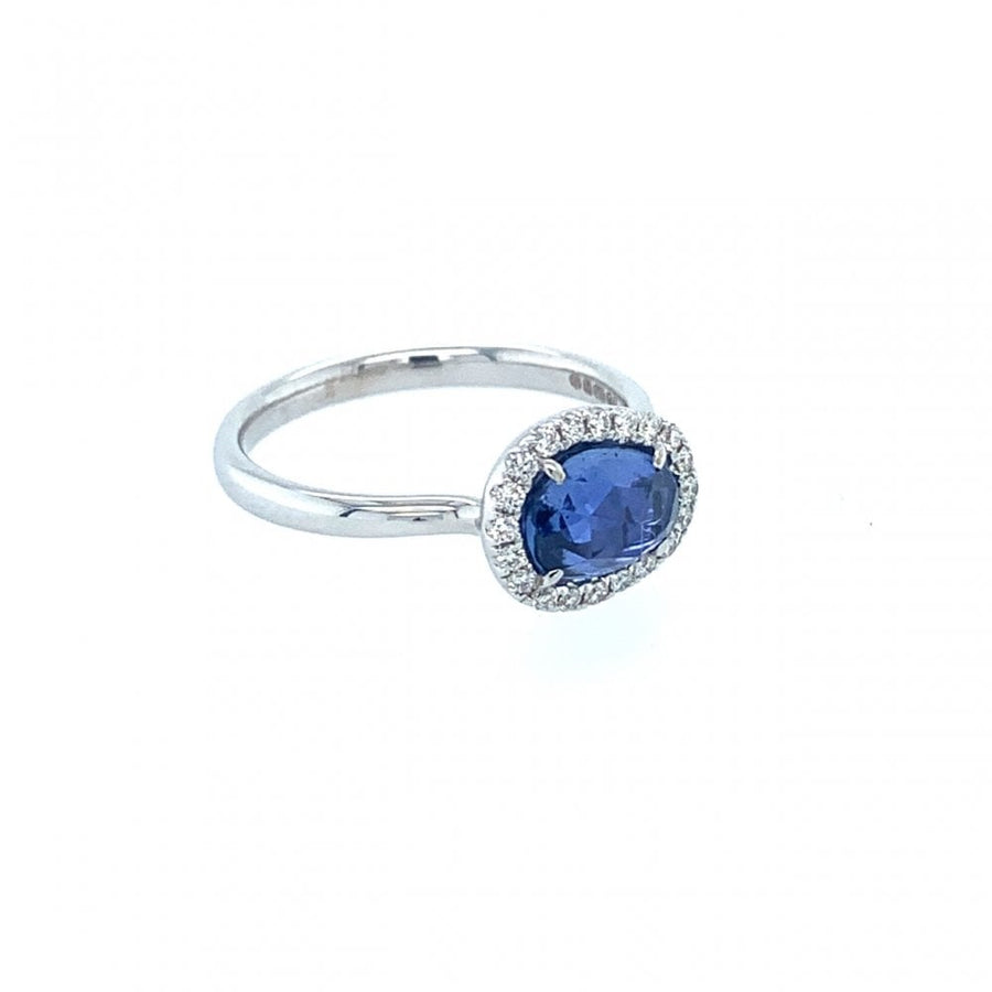 18ct White Gold Rose Cut Sapphire & Diamond Cluster Ring