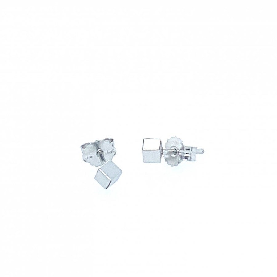 9ct White Gold Small Cube Earrings