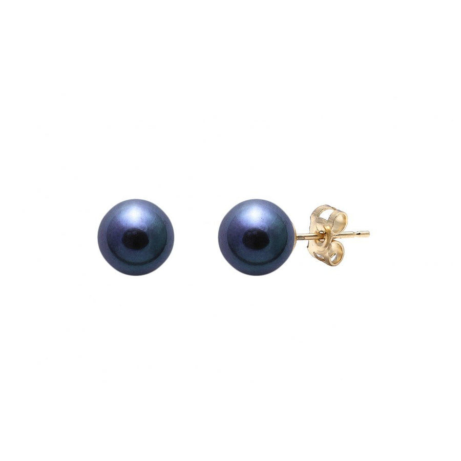 9ct Yellow Gold Black Freshwater Pearl Stud Earrings