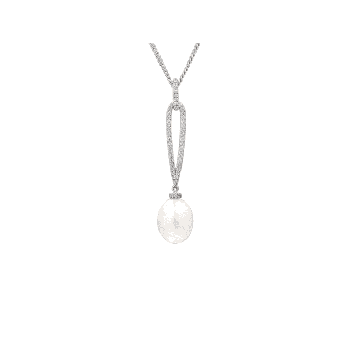 Amore Argento Sterling Silver Long Drop CZ & Pearl Necklace