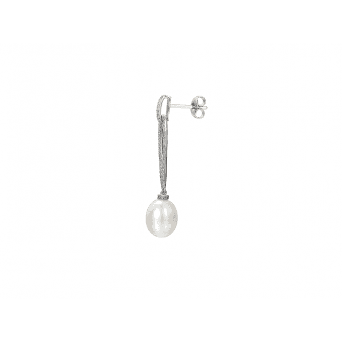 Amore Argento Sterling Silver Long CZ & Pearl Drop Earrings