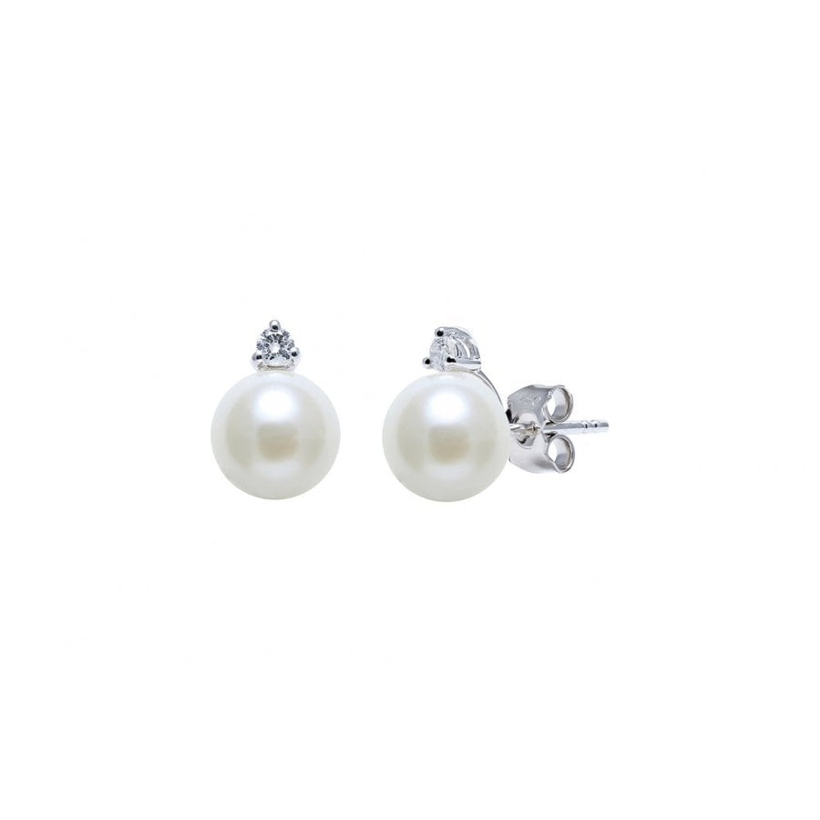 18ct White Gold Diamond & Freshwater Pearl Set Stud Earrings