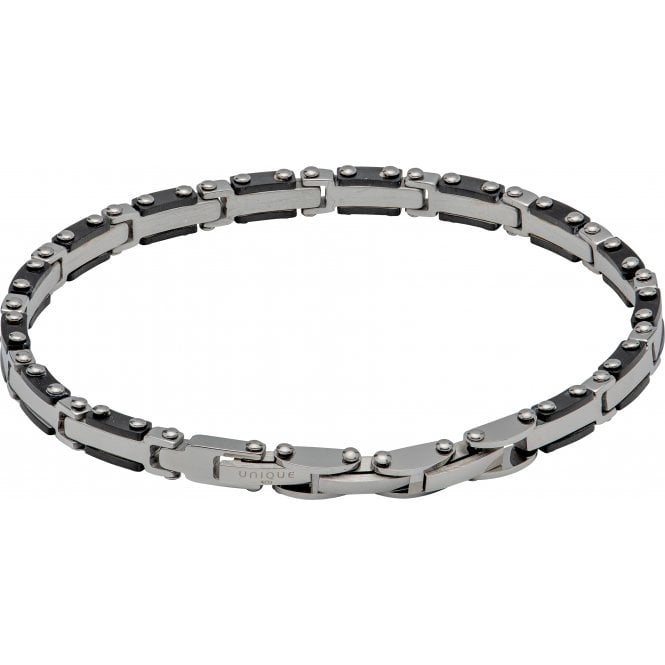 Unique Stainless Steel Link Bracelet With Black IP Plating