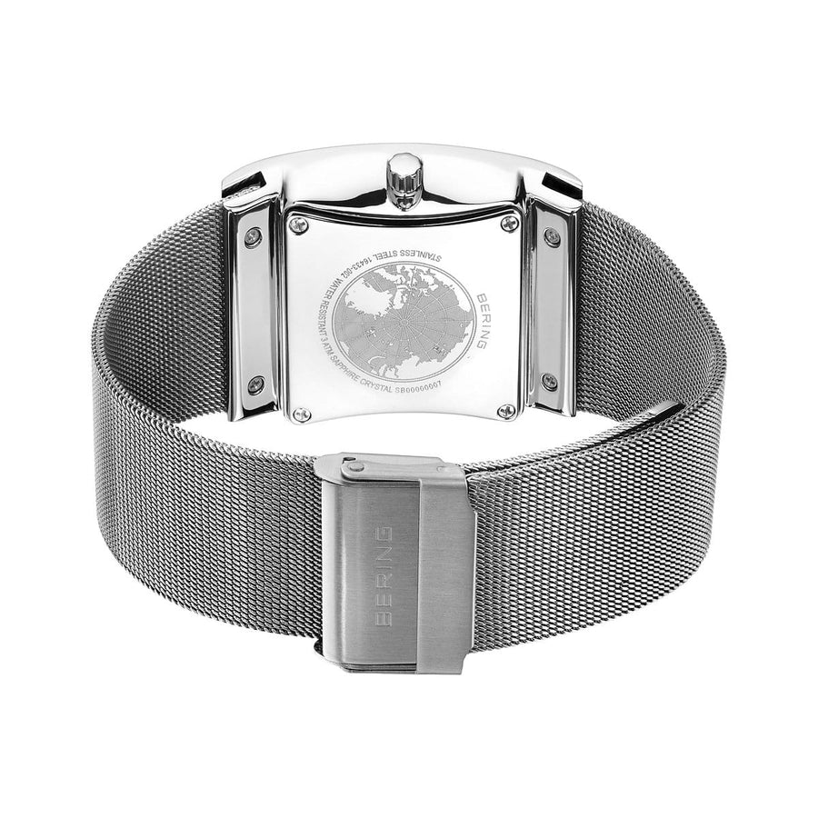 Bering Solar Stainless Steel Rectangular Watch with Black Dial