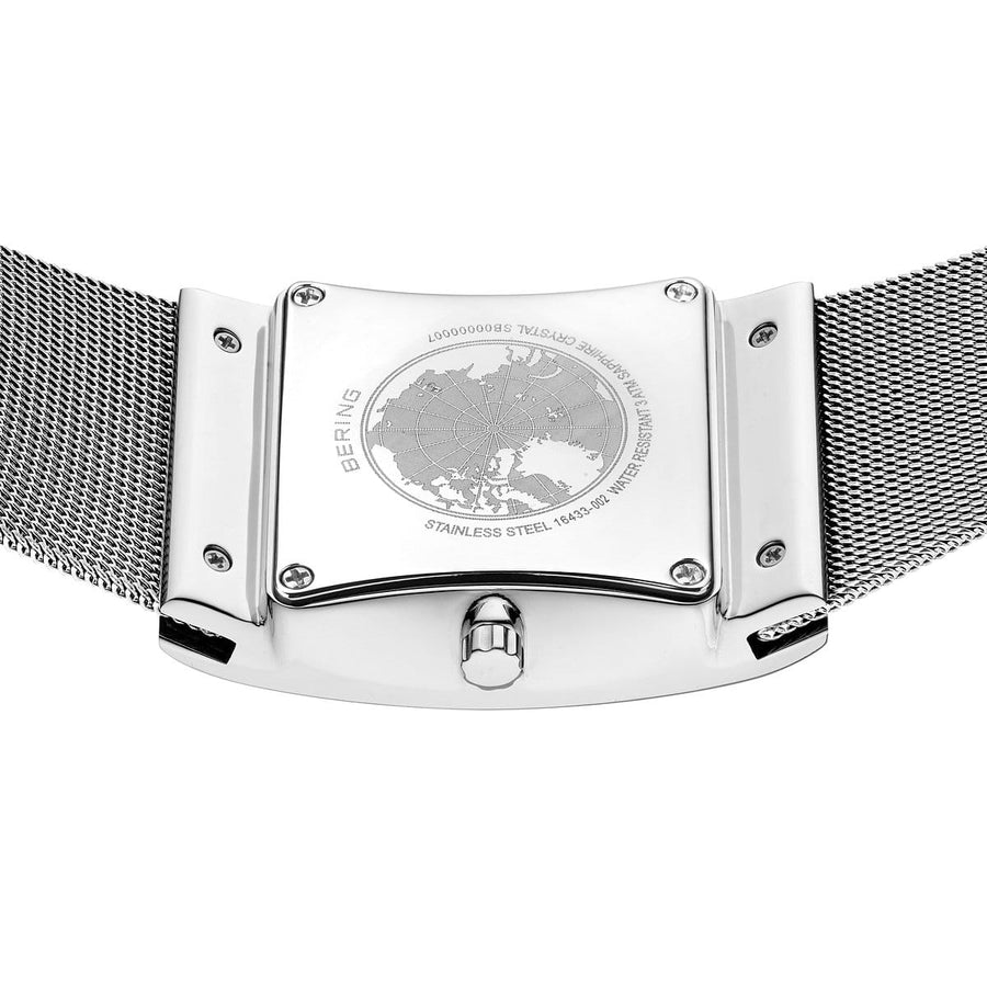 Bering Solar Stainless Steel Rectangular Watch with Black Dial